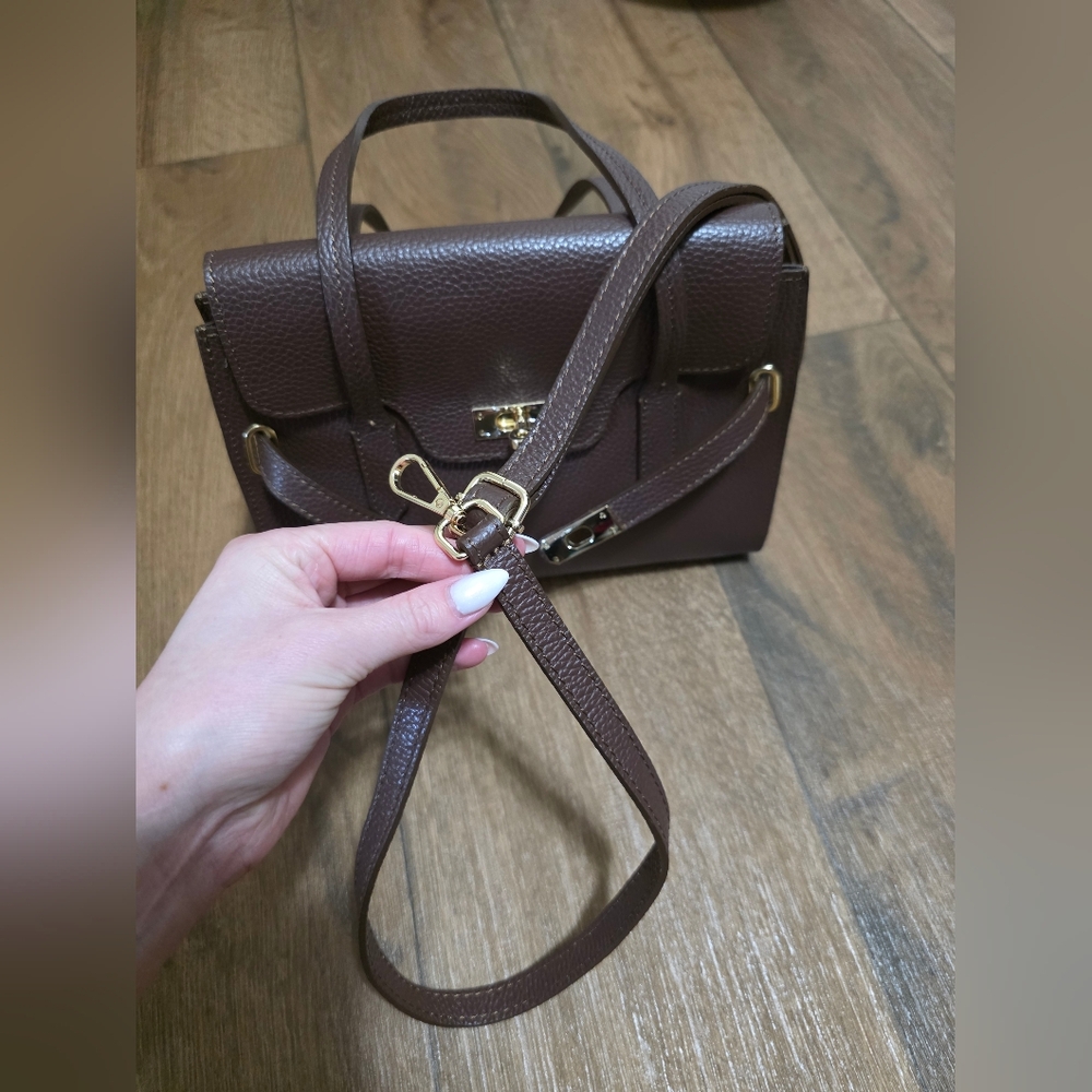 Rich Brown Italian Genuine Leather Satchel Handbag - Picture 5 of 12